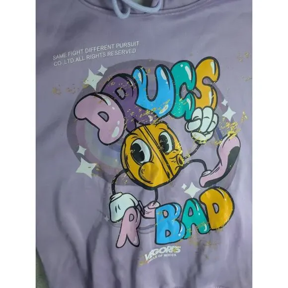 SpaceLine Hoodie Sweatshirt Mens Medium Drugs R Bad Retro Streetwear Pink - Picture 11 of 16